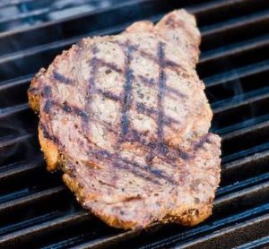 cooking steak on george foreman